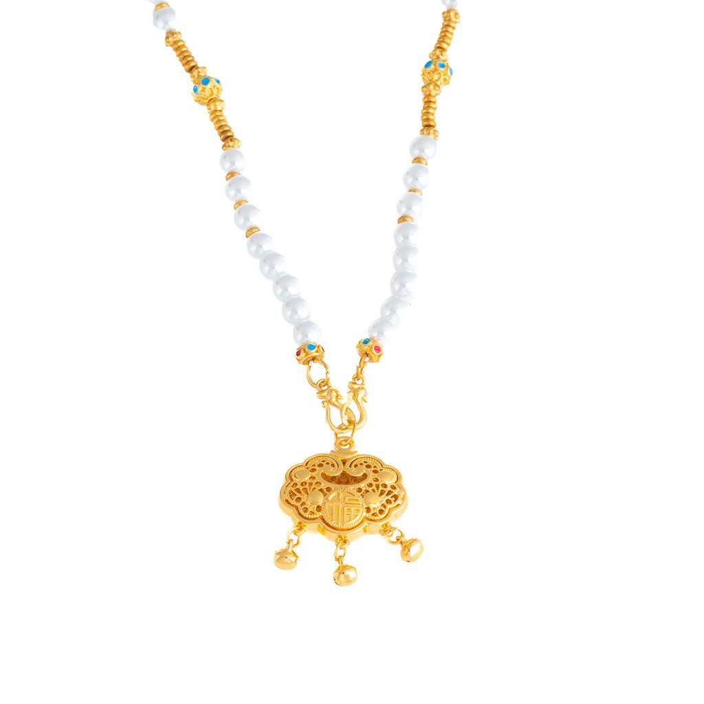 National Style Ping An Ruyi Lock Tassel Pearl Necklace Women'S Long Sweater Chain Retro Pendant Cheongsam Accessories