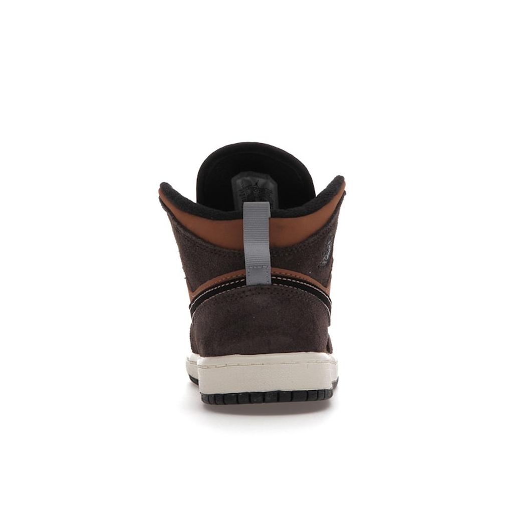 Air Jordan 1 Mid SE PS Earth Tone Kids Sneakers Brown Dark-Chocolate Crimson-Bliss DC7249-200