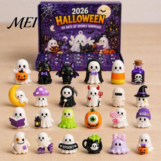 Decorative Halloween Advent Box Calendar 2026, 24 Day Ghost Countdown with Unique Party Supplies Collectible Figures, Gifts for Kids Boys Girls,