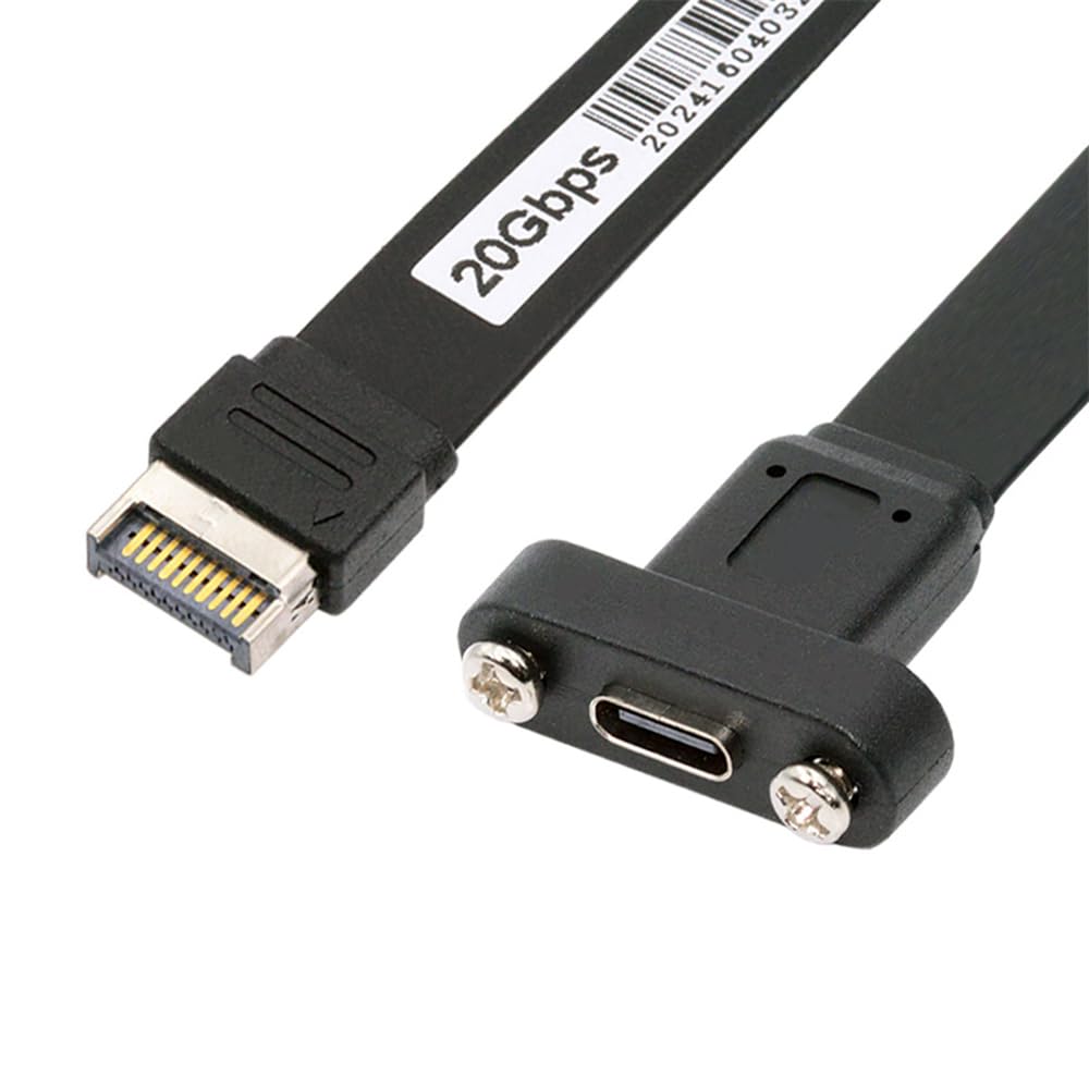 NFHK USB IDC Front Panel Header To Female Extension with Panel Mount Screws 3.2 20-Pin Type-E USB-C Type-C Cable, 20Gbps,