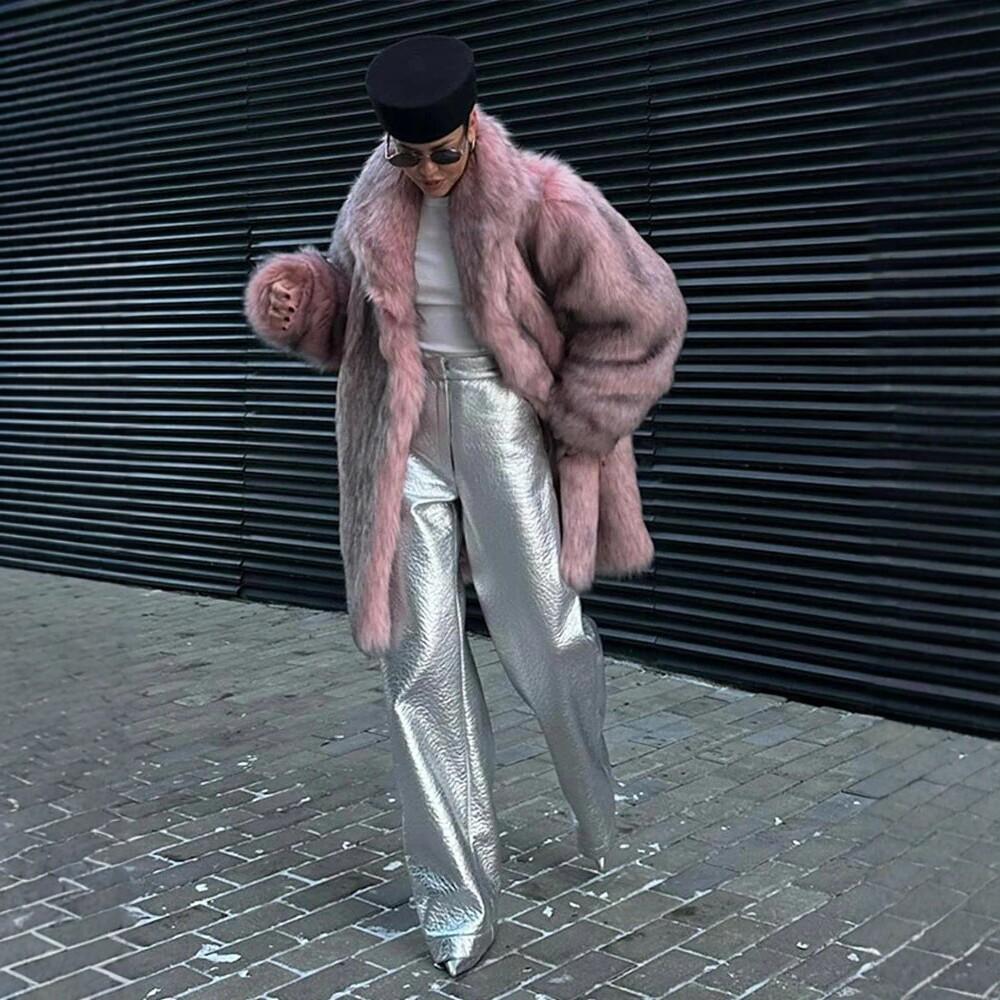 Supply winter European and American imitation fur coat women's medium and long elegant fox fur coat cardigan