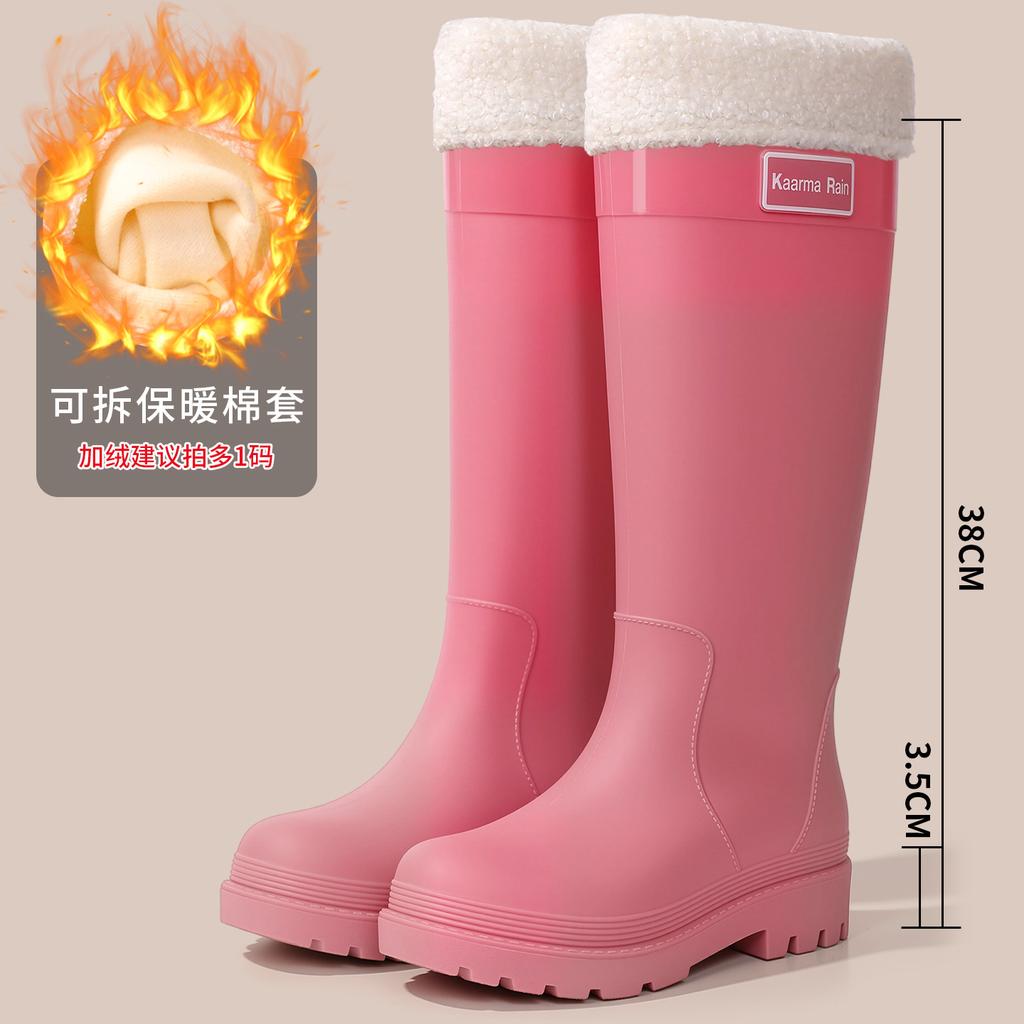 Quality bundle rain shoes women's adult fashion outer wear velvet high rain boots non-slip and anti-skid shoes