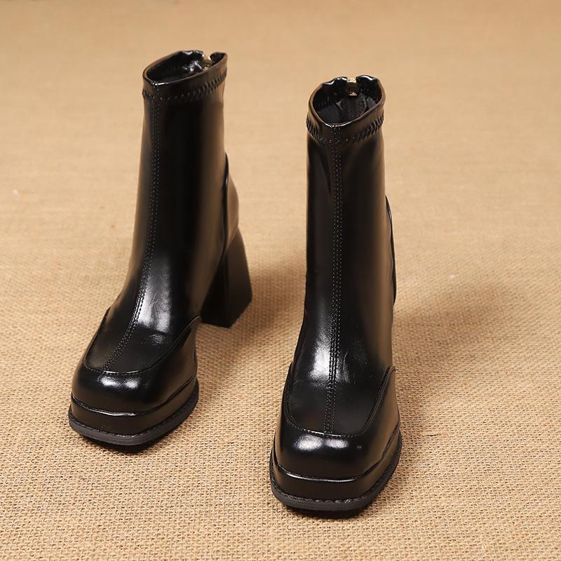 

Square head high heel short boots women s 2025 autumn and winter new thin boots women s thick heel Martin boots Korean small ankle boots 35