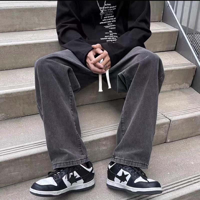 Streetwear Baggy Jeans Herren Koreanischer Stil Mode Locker Gerade Weites Bein Hose Herren Markenkleidung Schwarz Hellblau