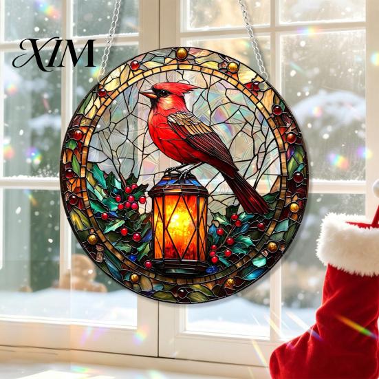 Christmas Porch Decorations 2D Acrylic Suncatcher, Stained Glass Style Black Cat Window Hanging, Colorful Holiday Ornaments Hanging Plaque with Chain