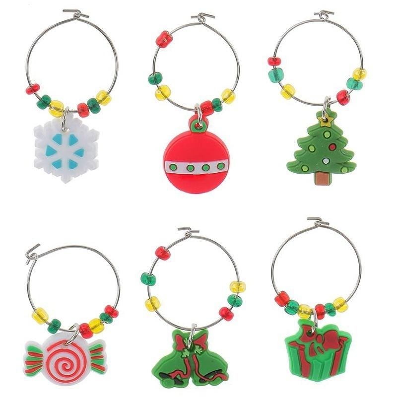 Xmas Wine Glasses 6 Charm Marker Ring Bar Table Party Decoration Secret