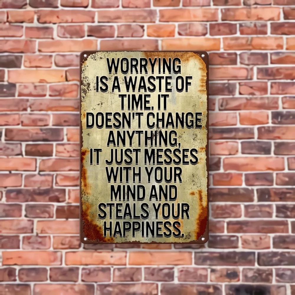 Vintage Iron Metal Sign - "Less Worry, Live More" Inspirational Quote, Easy-Mount Wall Decor for Home/Bar/Man Cave