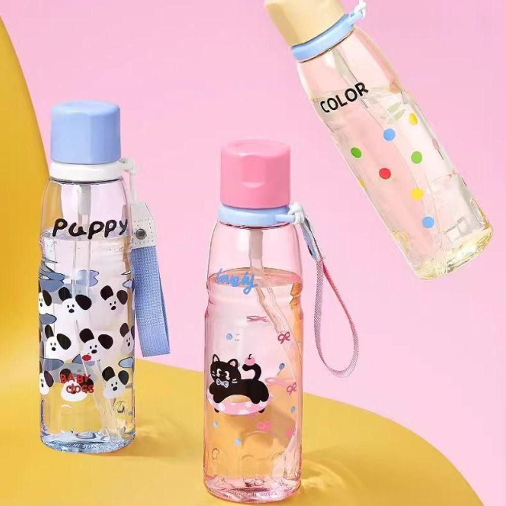 Plastic Portable Water Bottle Cartoon Sports Fitness Cup Creative Straw Cup Home School Decor