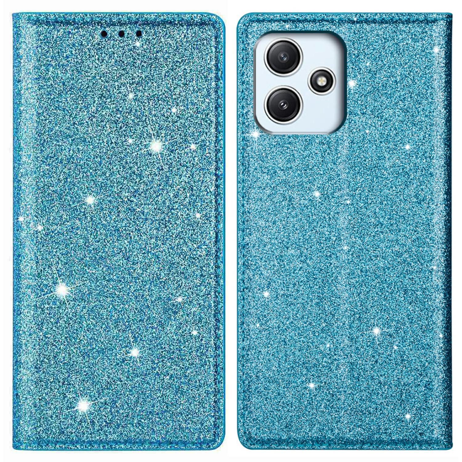 

For Xiaomi Redmi 12 4G/5G (Global)/Poco M6 Pro 5G Case Glittery Phone Cover with Card Holder Blue