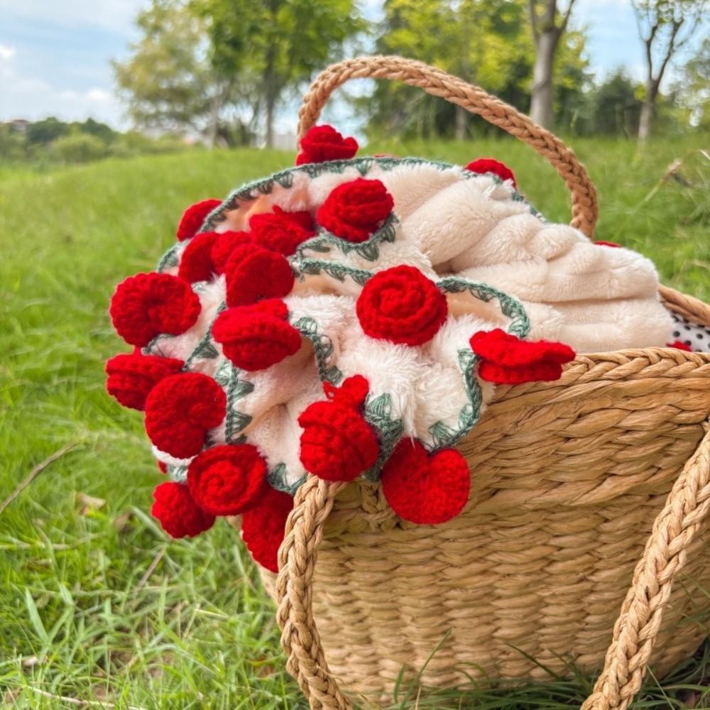 Soft Rose Bouquet Blanket Warm Crocheted Flower Blanket Multi-Use Floral Throw Blanket  Photo Prop