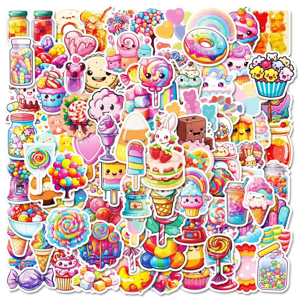 100 Colorful Candy Cartoon Graffiti Decals Lollipop Ice Cream Do-It-Yourself Decorative Point Girl Heart Decals