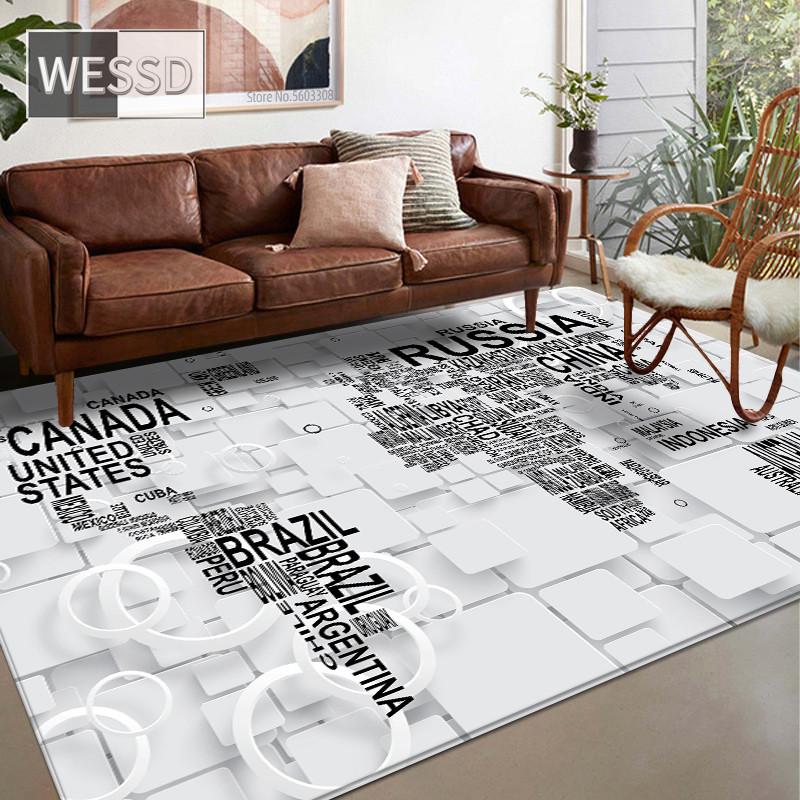 Mote Retro Verdenskart 3D Store tepper Stue Anti-skli Myk Bad Gulvmatte Soverom Nattbordsmatte Sofa Teppe Dørmatte