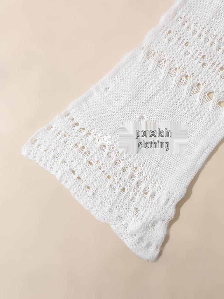 European & American Style Women's Beach Dress - Hollow Out Bell Sleeve Tie-Up Bikini Cover-Up