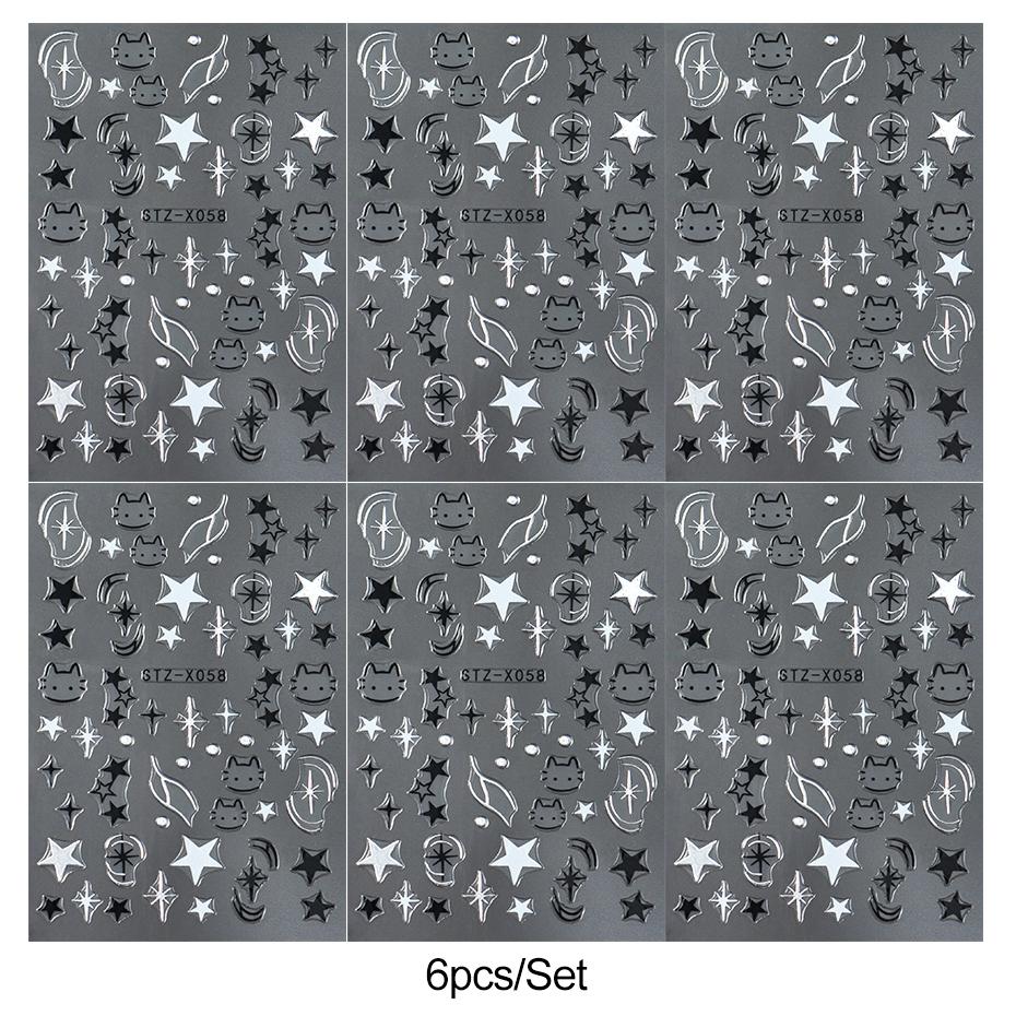 Black Silver Cat Animals Nail Sticker Decals Y2K Charms Cute Dog Cartoon Adhesive Sliders Foils For Manicure Nail Art Decoration