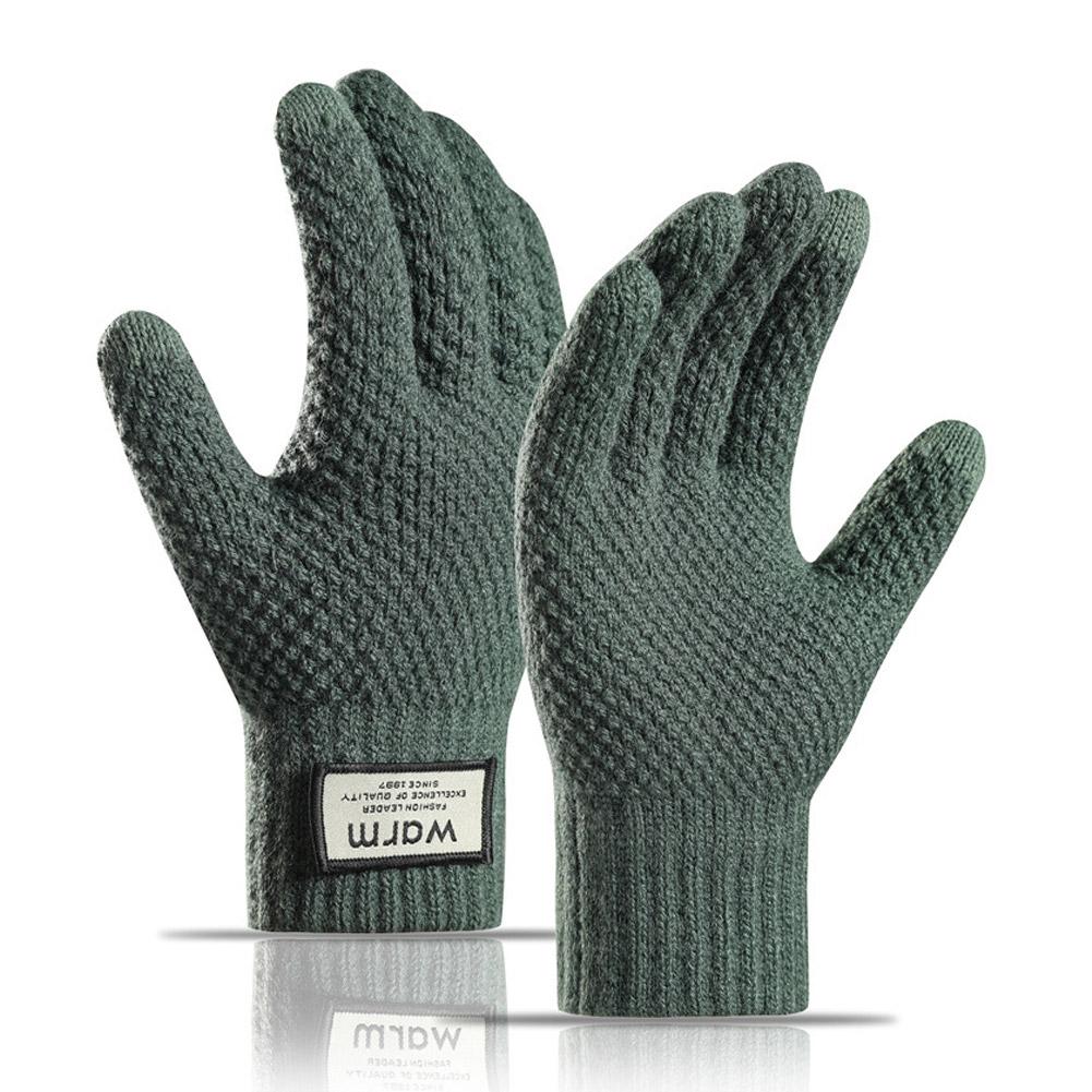 Winter Knitted Gloves Windproof Warm Thickened Plush Lined Touch Screen Cycling Driving Gloves Anti-Cold Outdoor Running Gloves