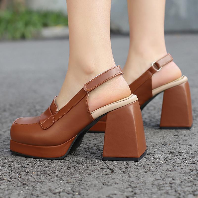 Women's high-heeled sandals spring and summer new waterproof table thick heel large size solid color bag head sandals