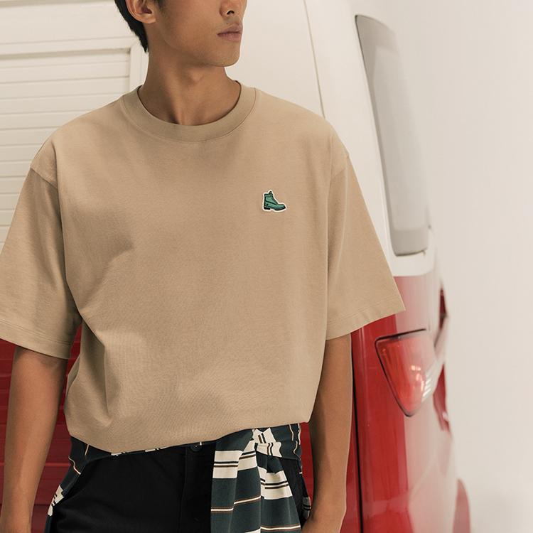 Timberland Solid Color Casual Loose Round Neck Short Sleeve T-Shirt Unisex Tops Light-Earth A5Z5U-269