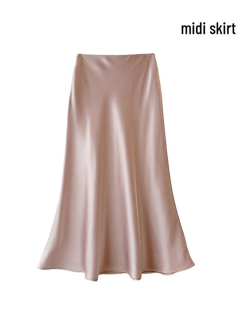 French Luxury Imitation Satin High-Waist Fishtail Midi Skirt for Women