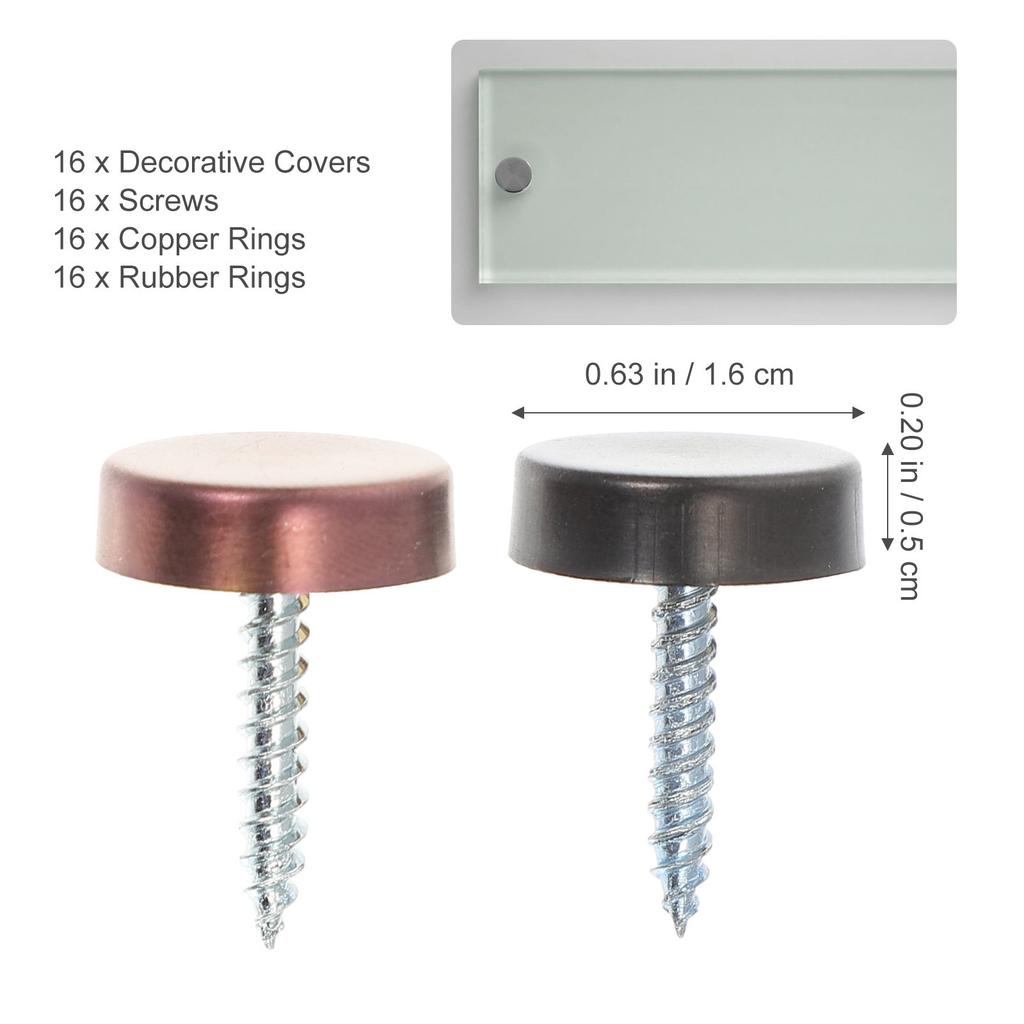 16Sets Stainless Steel Mirror Nail Set Copper Ring Fixing Screw for Indoor Outdoor Acrylic Signs Glass Panels Advertising