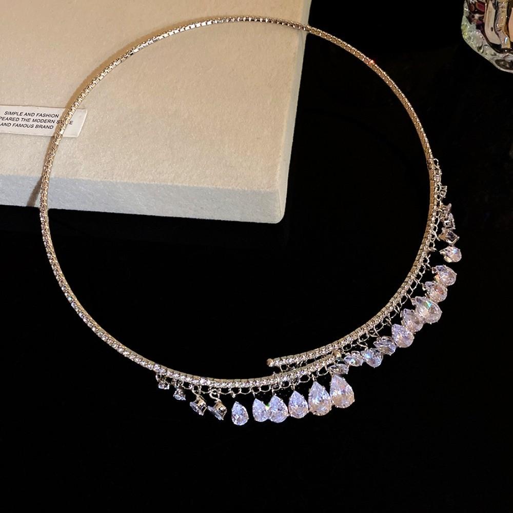 Elegant Bridal Tassel Necklaces Shining Neck Chain Choker Water Drop Rhinestone Jewelry Wedding