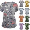 Lockeres V-Ausschnitt Kurzarm Medizinischer Kasack mit Taschen Blumendruck Leichtes Pflegeuniformhemd für Damen