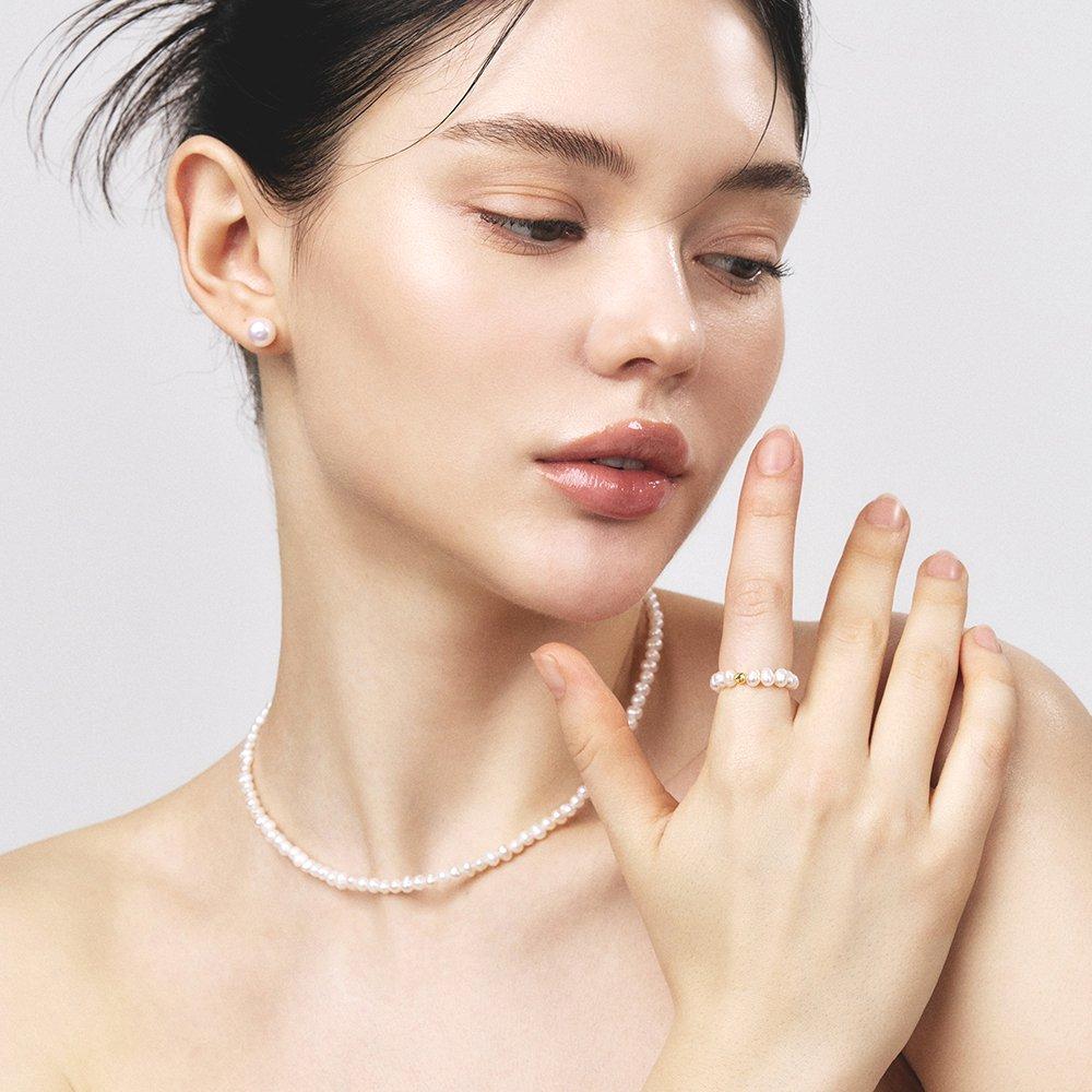 14K Carb Cut Ball Natural Pearl Ring