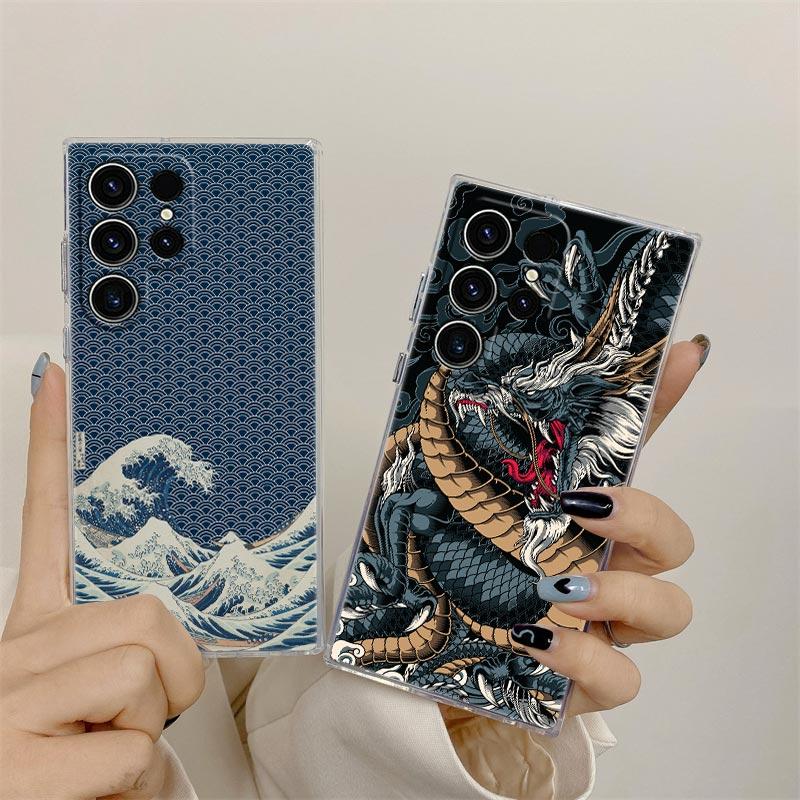 Big Wave Dragon God Sea S25FE Clear Case For Samsung Galaxy S26 S25 S24 S23 Ultra S20 S21 FE S22 Plus S26 Ultra Soft Phone Cover
