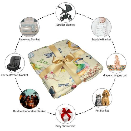 Flower And Bird Blanket Soft Flannel Hummingbird Throw Blanket Washable Cozy Floral Blanket for Adults Kids Couch Bed
