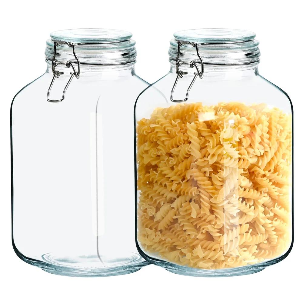 2 Pack Transparent Glass Storage Jars with Lid Wide Mouth Airtight Sealed Containers Cereal Rice Flour Coffee
