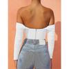 Women's Mesh Sheer Lace Puff Corset Crop Top Off Shoulder Sexy Pleated Chiffon Bustier For Cute Women Trendy - PJ