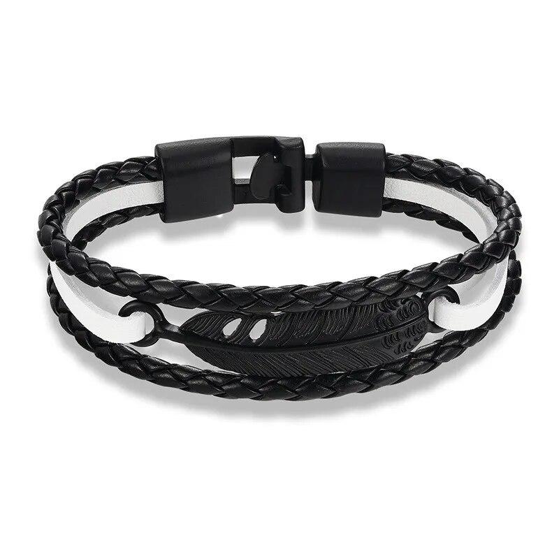 Brățară cu mai multe straturi din piele pentru bărbați Brățară punk albastră cu ochi răul de modă Cadouri pentru bărbați Bijuterii Cadouri Amulete cu ridicata