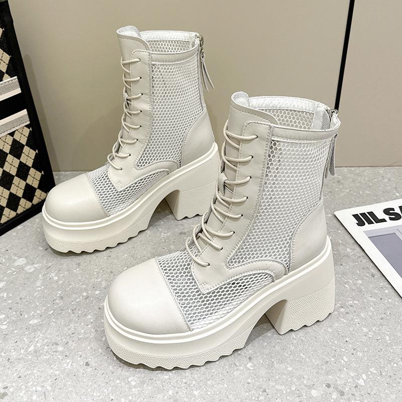 

10 см ботильоны-сетка на толстой подошве из коровьей кожи женские 2025 весна и лето новые полые ботинки Мартин маленький человек выглядит высоким и худым ботинки Мартин 40