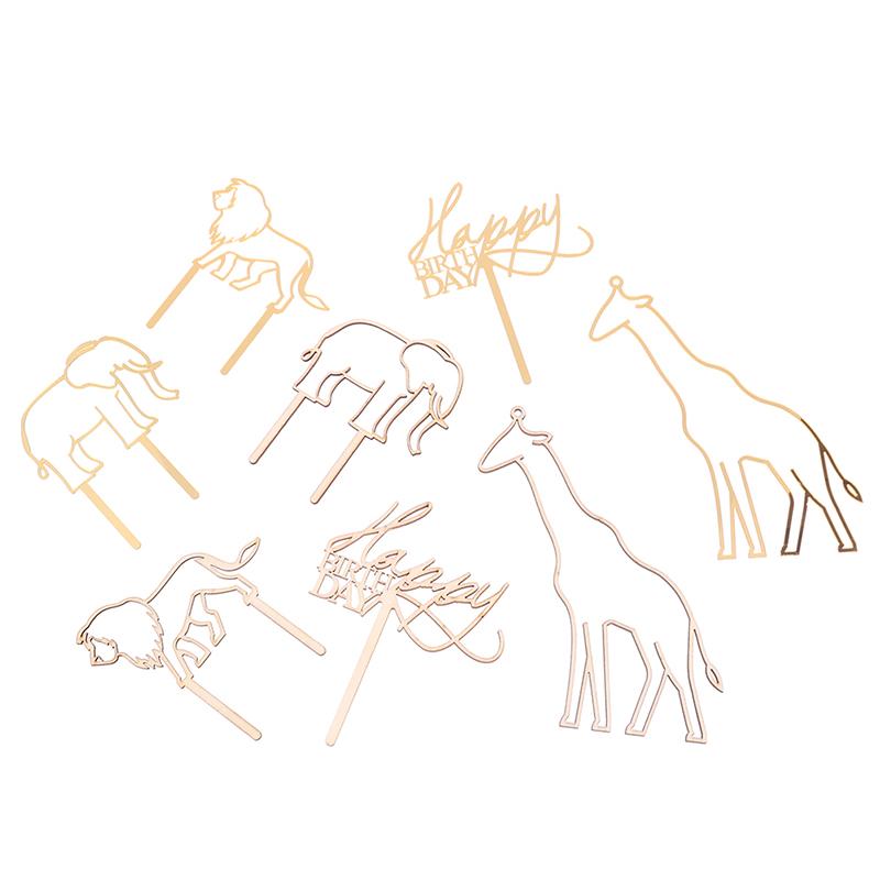 4Pcs  Animal Theme Happy Birthday Acrylic Wood Cake Topper Giraffe Cake Toppers