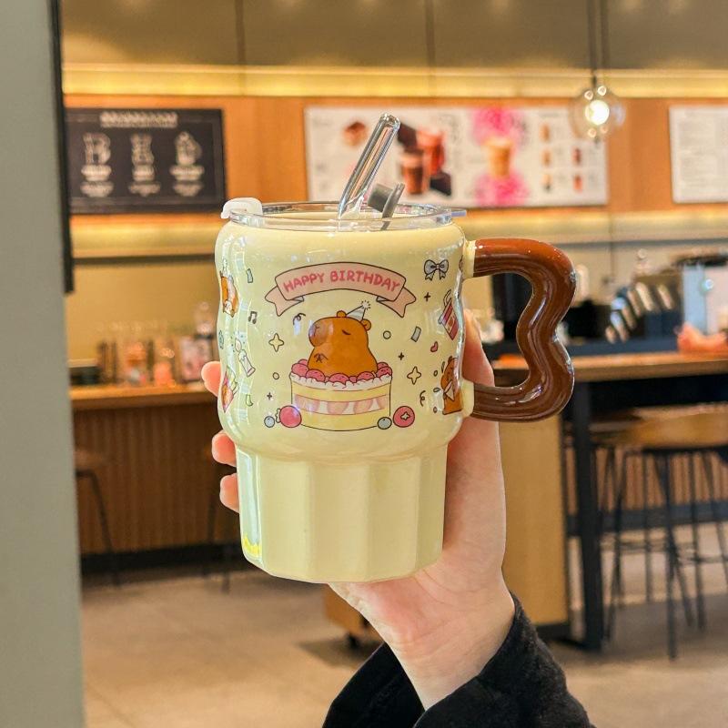 Roztomilý keramický hrnek se slámkou kapybara roztomilý dívčí hrnek na kávu praktický hrnek pro přítelkyni dárek k narozeninám