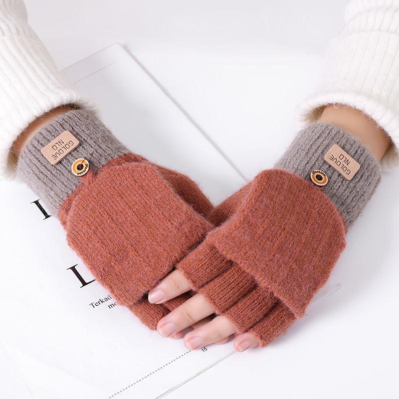

Fashion women fingerless winter gloves with finger protect cover solid unsex men women student warm gloves