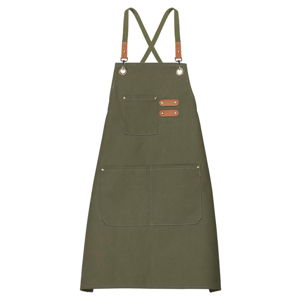 Canvas Chef Aprons 75x69cm Adjustable Strap Cross Back Kitchen Cooking Apron with 3 Pockets for Men Women Chef, Black