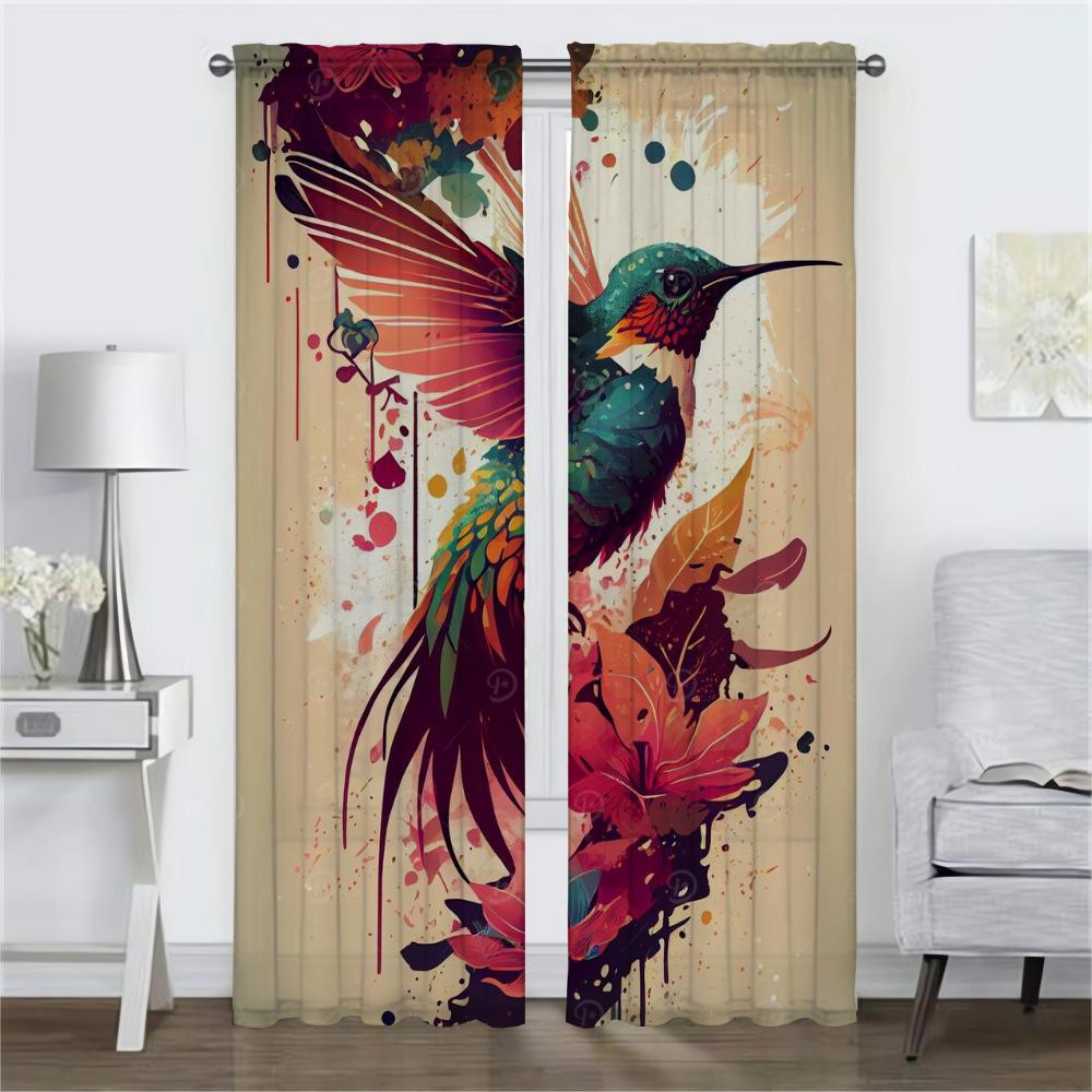 Set Of 2 Kitchen Curtains Camera Hummingbird Birds Living Room Partition Halloween Decoration Window Curtain Modern Made Polyester Sitting Treatment