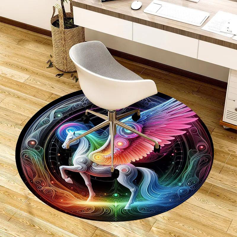 1pc Office Carpet Chair Mats Rainbow Unicorn Mandala Artwork Perfect for Decorating Office Chairs, Living Rooms, Or Bedrooms