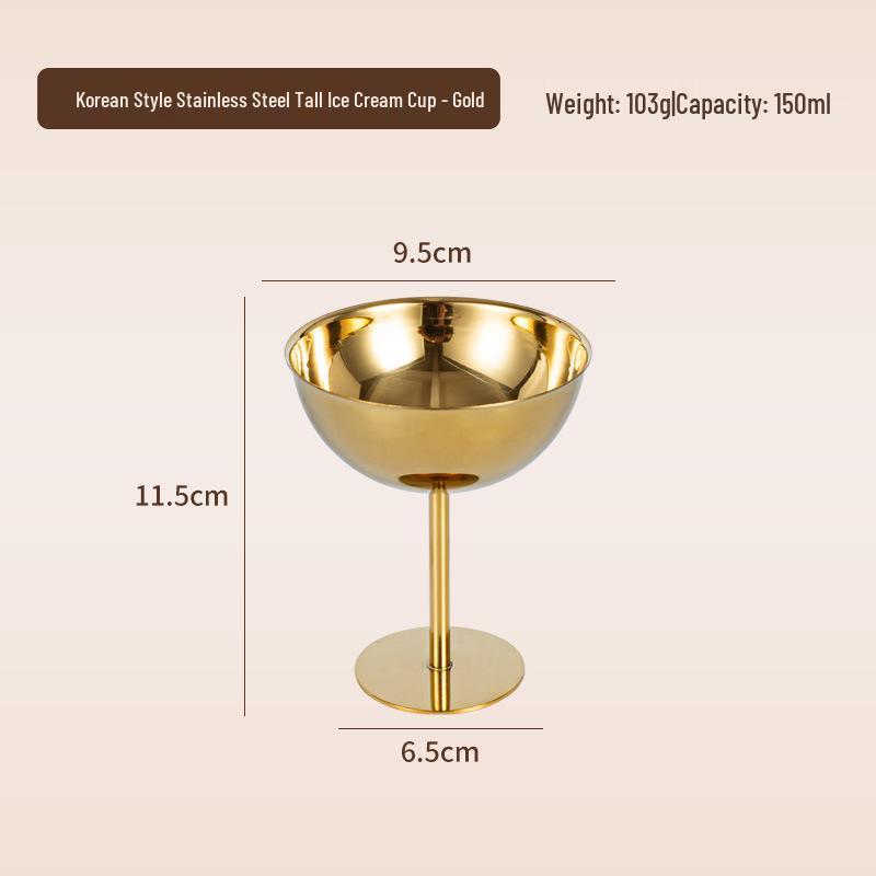 Korean Style 304 Stainless Steel Ice Cream Cup – Tall Stem Champagne Dessert Bowl