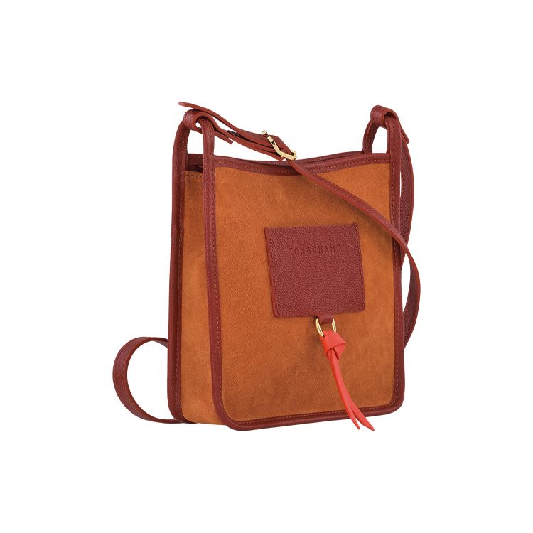 Longchamp Le Foulonné 20 Adjustable Shoulder Strap Zipper Closure Velvet Calfskin Shoulder Crossbody Bag Small Women Shoulder Bags Orange 10138HAT025