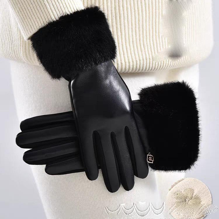 Touchscreen Velvet Windproof and Cold Proof Otter Rabbit Fur Mouth Warm and Extended Suede Women Autumn and Winter Gloves