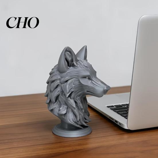 Decorazione Moderna Testa di Lupo Statuetta Stampata 3D, Statua Realistica con Base Rotonda Scultura Animale, Selvaggia per Casa Ufficio Libreria