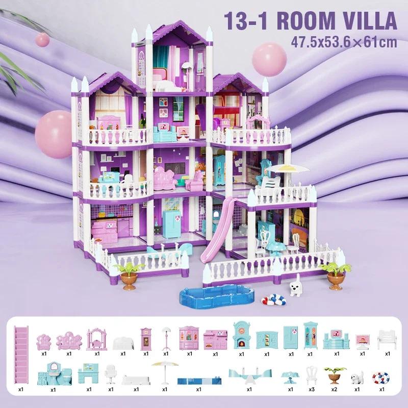 Large Doll House Assembly Villa House 3D Diy Dream Princess Castle Villa Assembly Doll House Set Toy Girl Pretend Family Toy