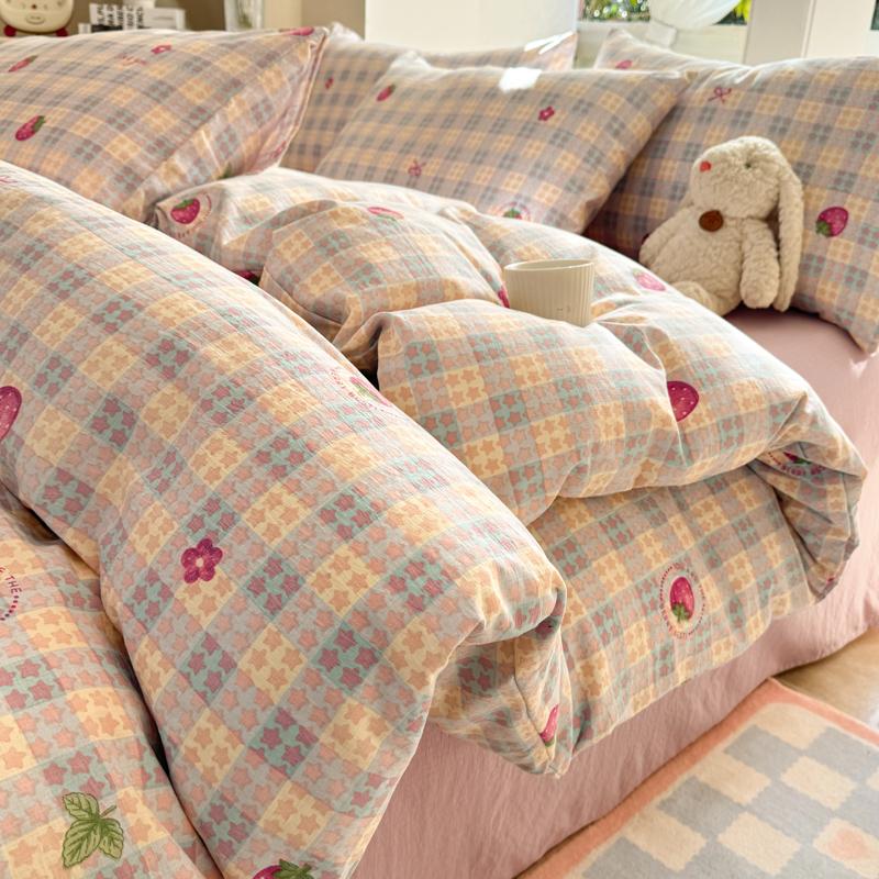 INS Cute Bow Bedding Set for Girls Women Soft Bed Sheet Set Pillowcase Single Twin Full 200x230cm Kawaii Duvet Cover Set