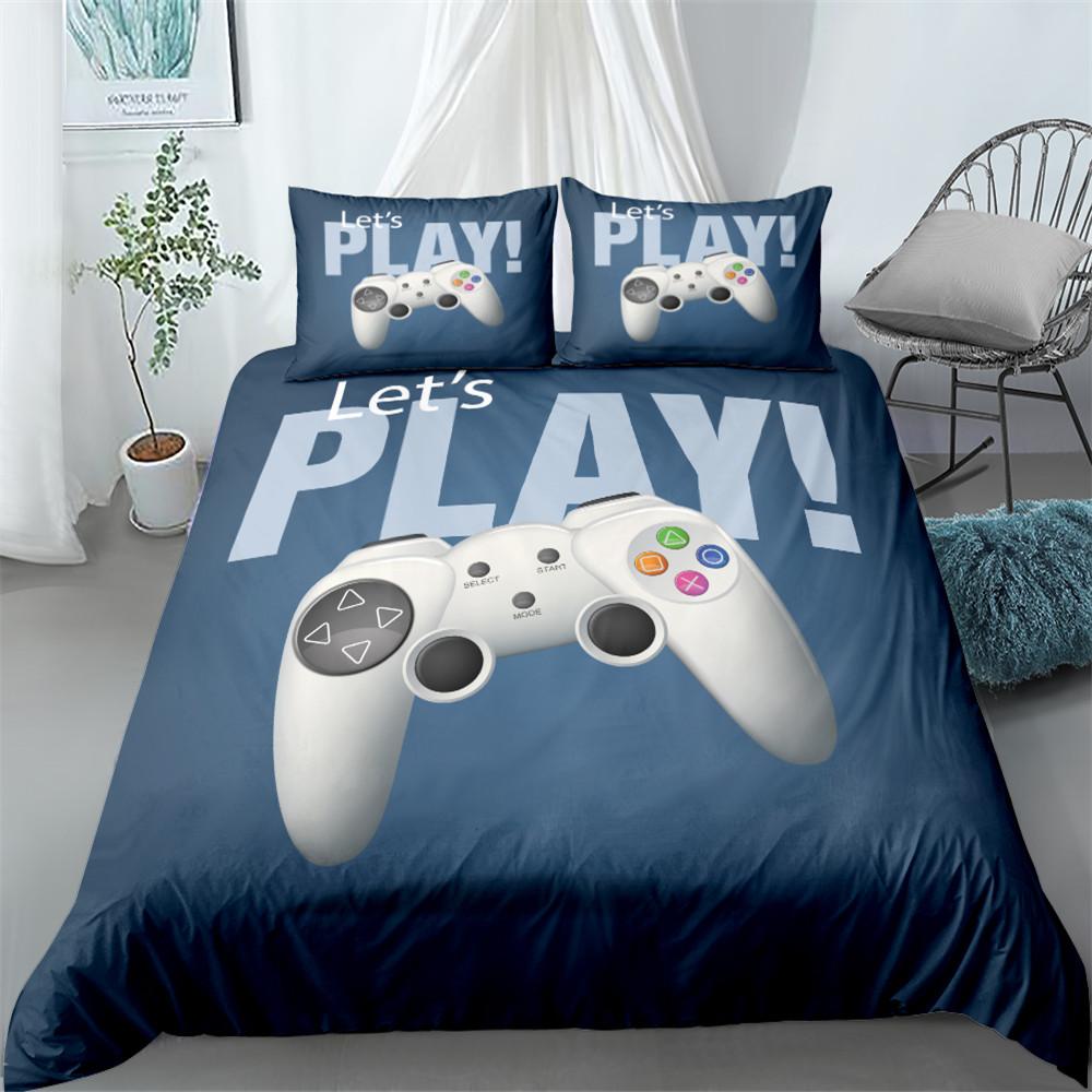 Game Controller Duvet Cover Set 3D Gamepad with Button King Queen Full Twin Size Comforter Cover for Kids Polyester Bedding Set