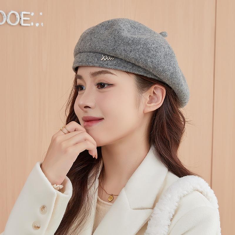 Wool Beret Women's Spring and Autumn Retro Literary Painter's Hat Japanese Temperament Versatile Small Octagonal Hat for Women