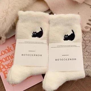 3pairs Cute Cat Mink Fleece Soft Socks for Women Winter Warm Thicken Coral Plush Socks Thermal Snow Home Sleep Floor Kawaii Sock