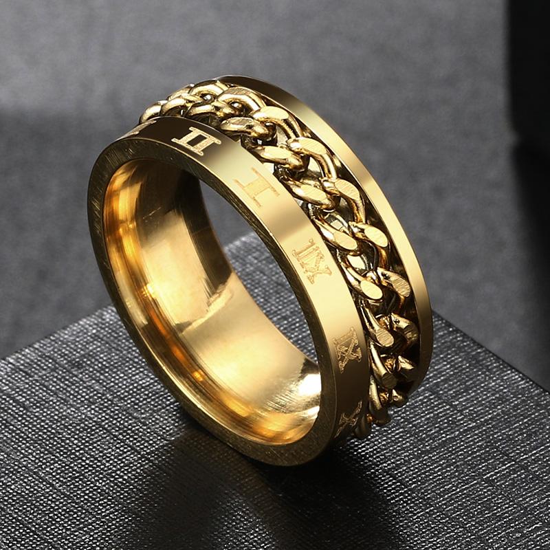 Spin Rotating Anxiety Fidget Titanium Rings For Men Colorful Stainless Steel Chain Finger Men Ring Punk Rock Hippie Accessory