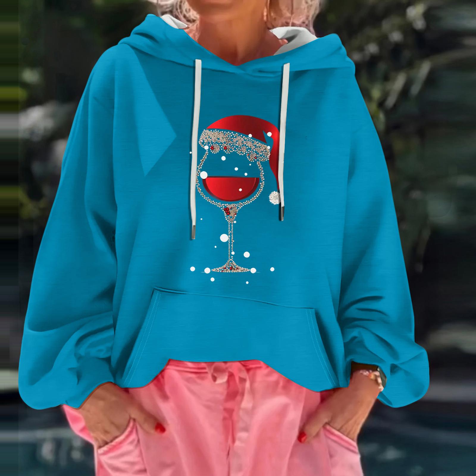 

Women s Christmas Print Loose Casual Long Sleeve Hooded Sweatshirt S