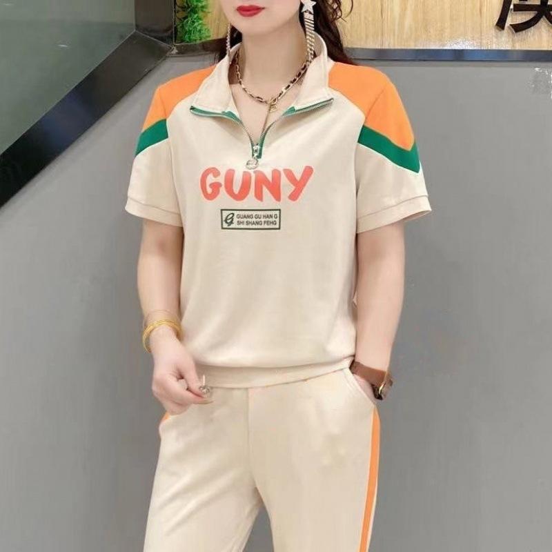 Casual Sports Suit for Women, Spring Letter Print, Stylish, Versatile, Slim Sweatshirt and Trousers Two-piece Set